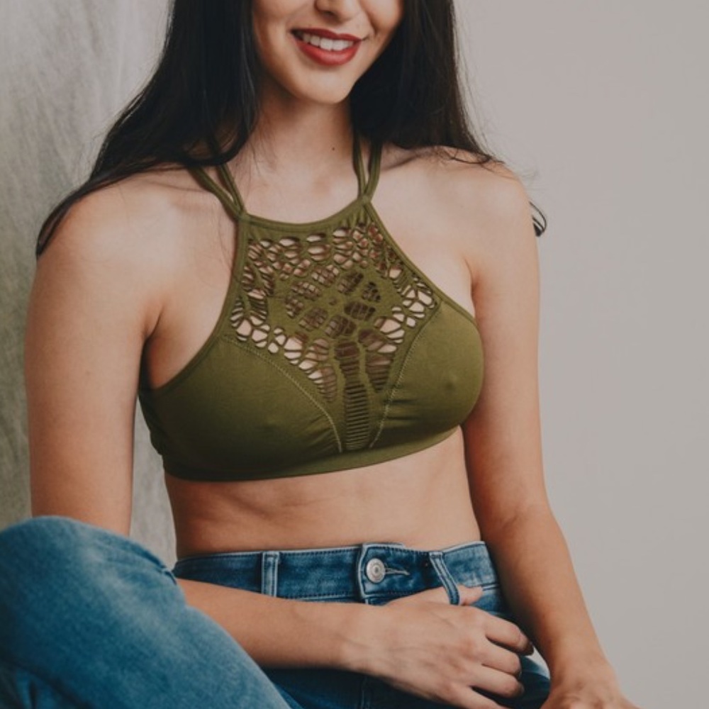 Floral Cutout Seamless Crop Top Bralette